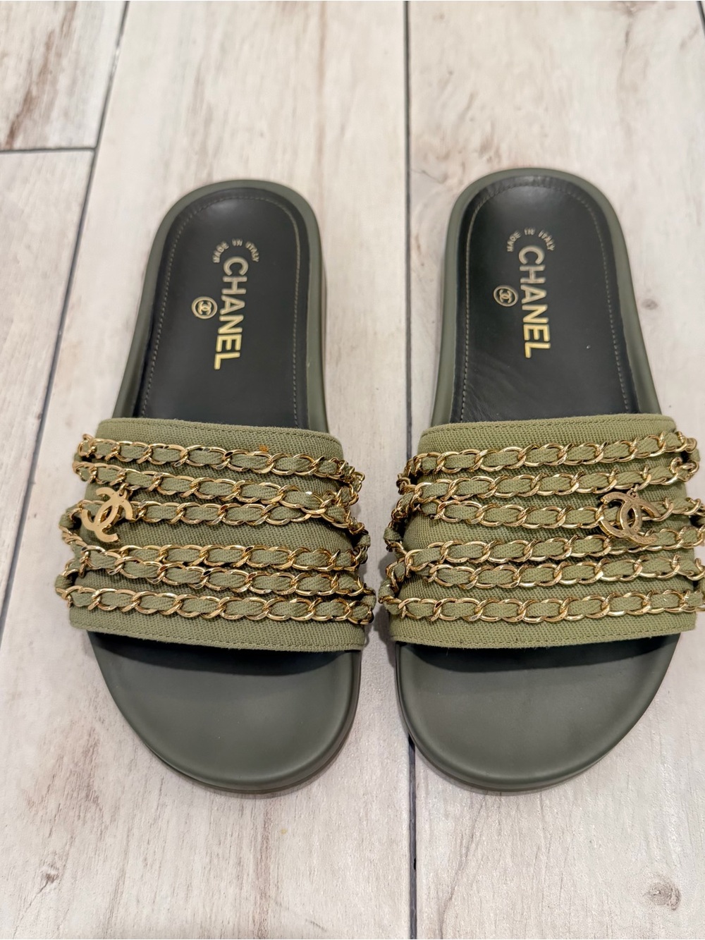 Chanel Forest Green Slides